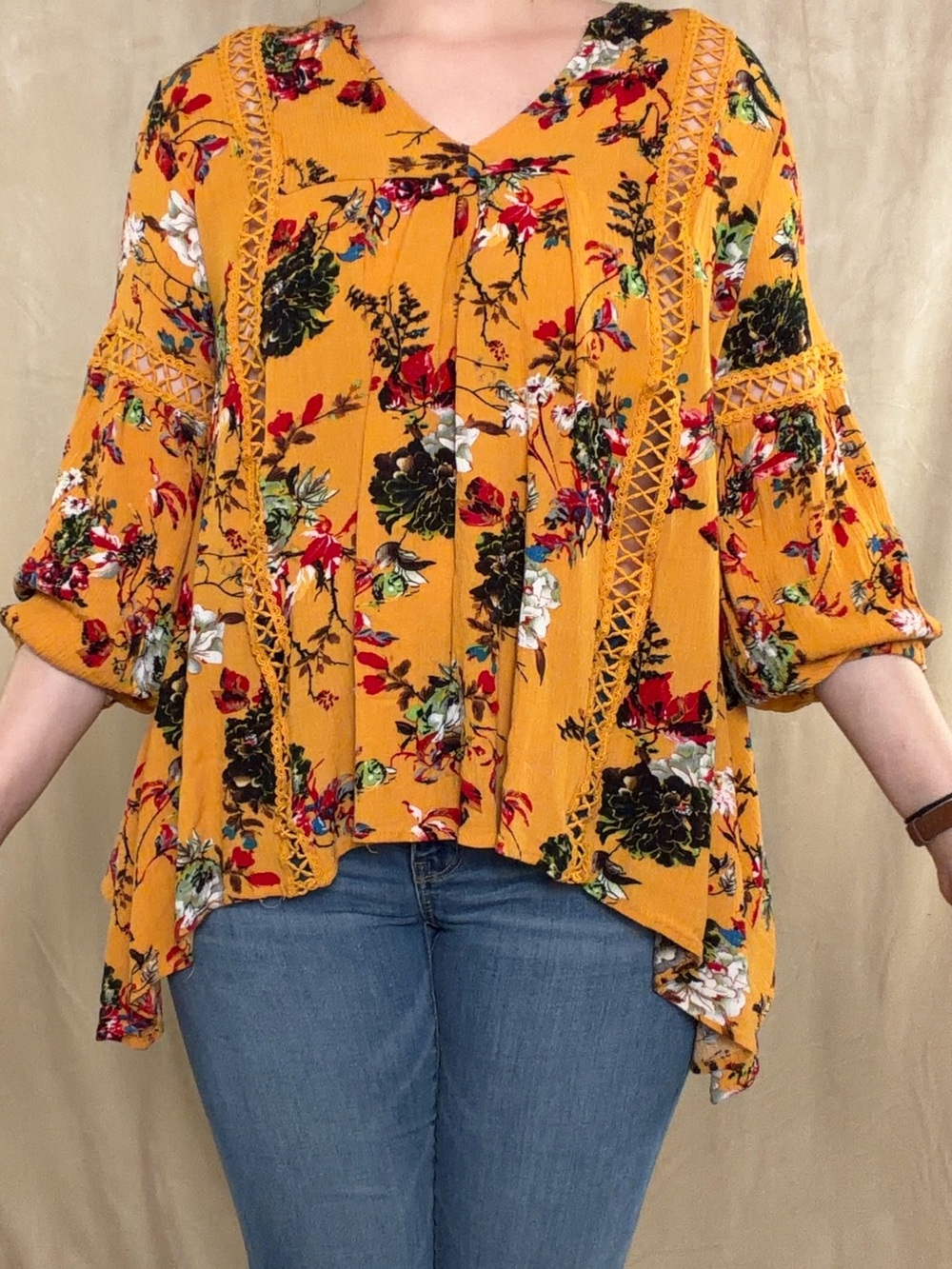 Yellow Floral Flowy Bohemian Top